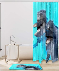 Fun and Colorful Laughing Dolphins Shower Curtain for Bathroom