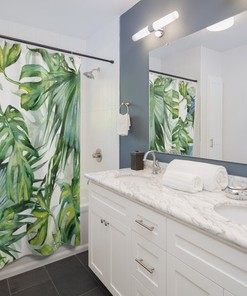 Fun and Creative Jungle Bathroom Decor Shower Curtain with Monstera and Watercolor Plant