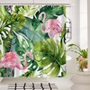 Fun and Creative Tropical Plant Pink Flamingos With Palm Leaves Shower Curtain for Bathroom