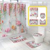 Fun and Funky Tropical Flower and Flamingo Shower Curtain Set