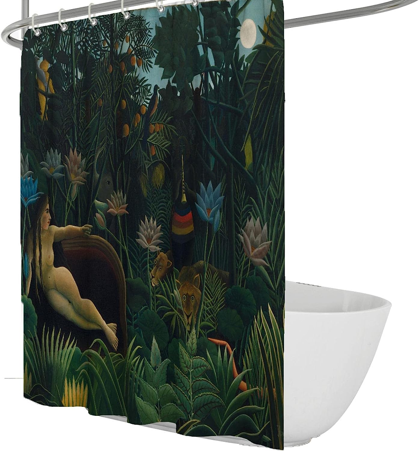 Fun and Playful 3D Print Tropical Plants and Wild Animals Shower Curtain for Aesthetically Pleasing Bathroom Decor