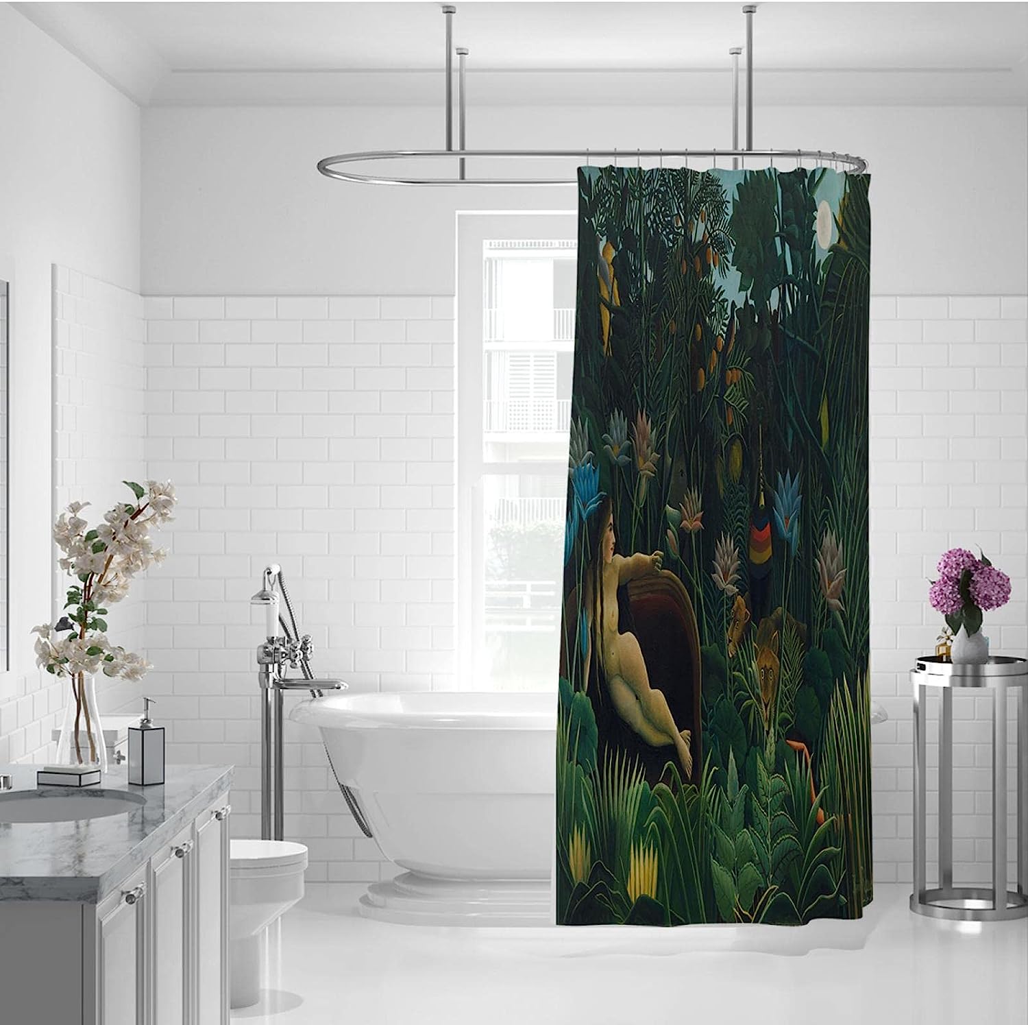 Fun and Playful 3D Print Tropical Plants and Wild Animals Shower Curtain for Aesthetically Pleasing Bathroom Decor