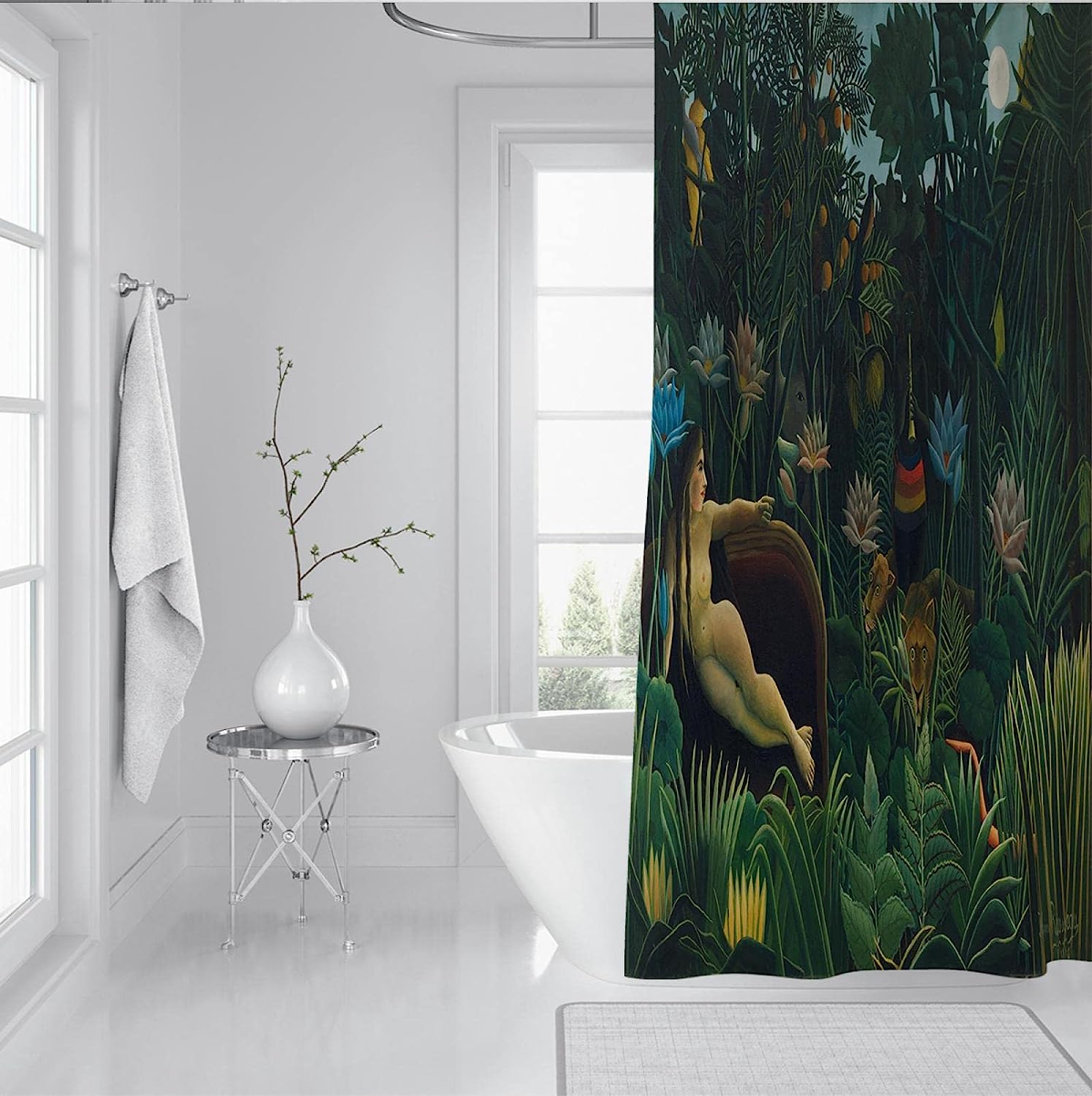 Fun and Playful 3D Print Tropical Plants and Wild Animals Shower Curtain for Aesthetically Pleasing Bathroom Decor