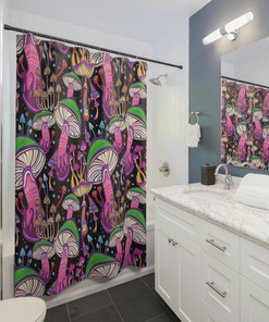 Fun and Quirky Super Mushrooms Shower Curtain - Waterproof and Durable Fabric with Inviting Print