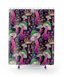Fun and Quirky Super Mushrooms Shower Curtain - Waterproof and Durable Fabric with Inviting Print