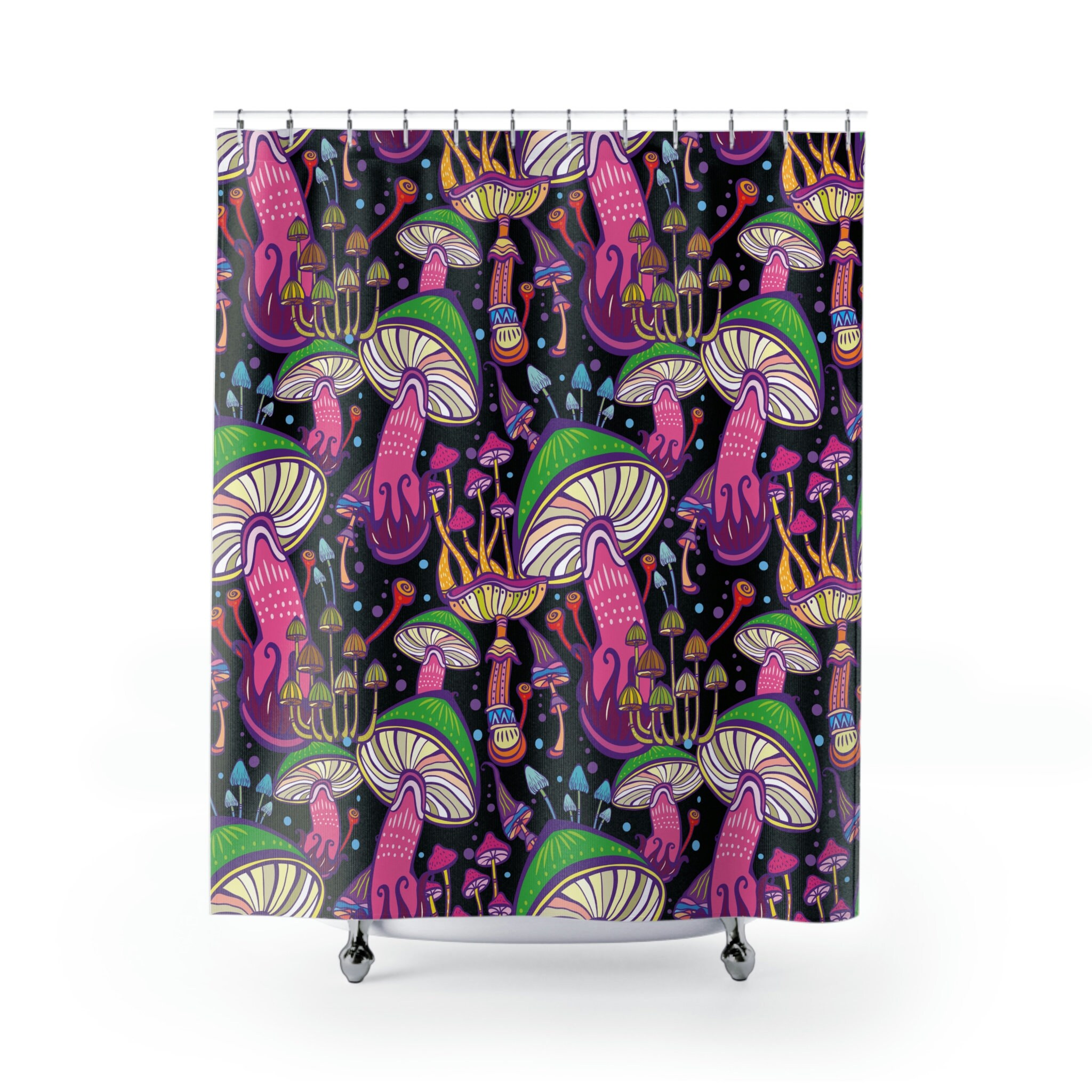 Fun and Quirky Super Mushrooms Shower Curtain - Waterproof and Durable Fabric with Inviting Print
