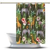 Fun and Refreshing Shower Curtain with Multidimensional Zebra, Giraffe and Flowers Forest Print in Green 