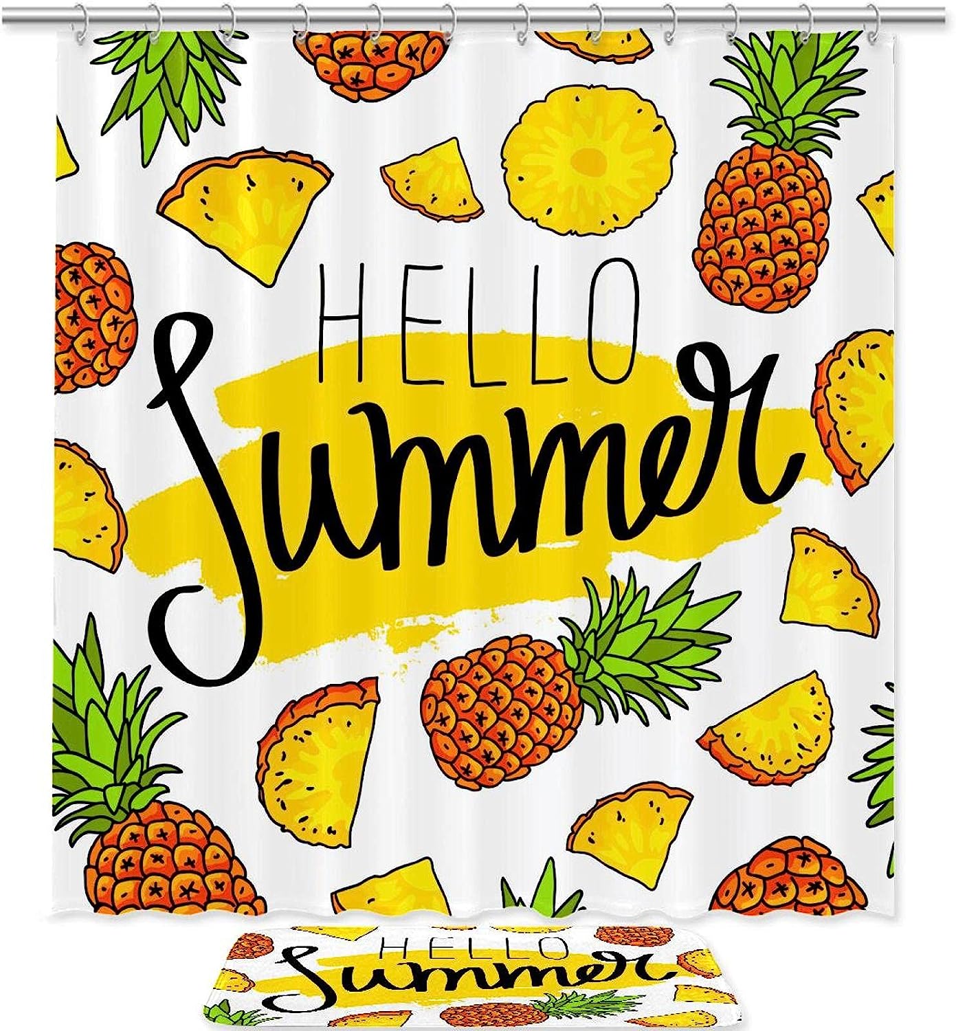 Fun and Refreshing Shower Curtain with Pineapple Fruit and Leaves