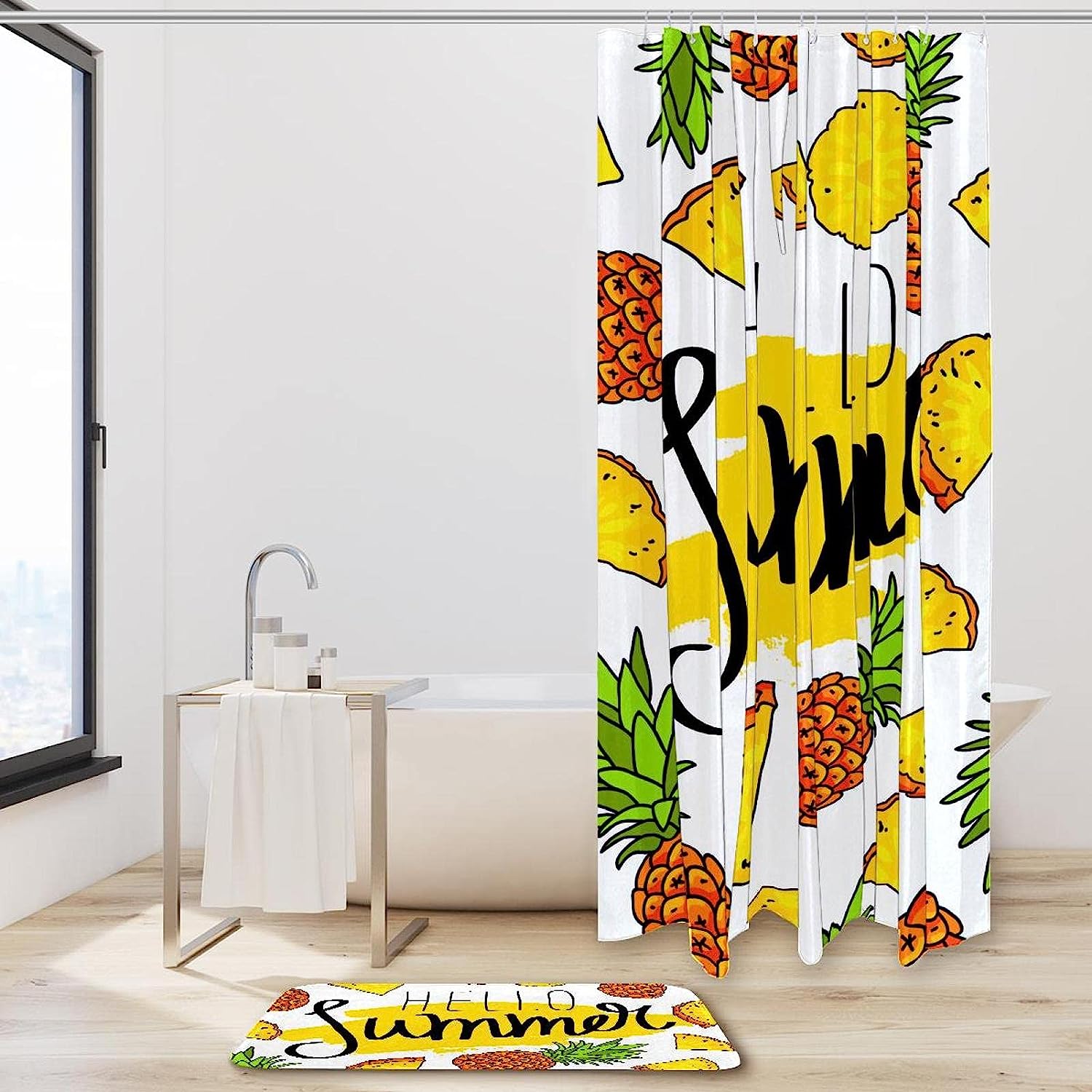 Fun and Refreshing Shower Curtain with Pineapple Fruit and Leaves