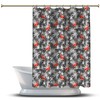 Fun and Whimsical Gray Flamingo with Palm Leaves Print Shower Curtain