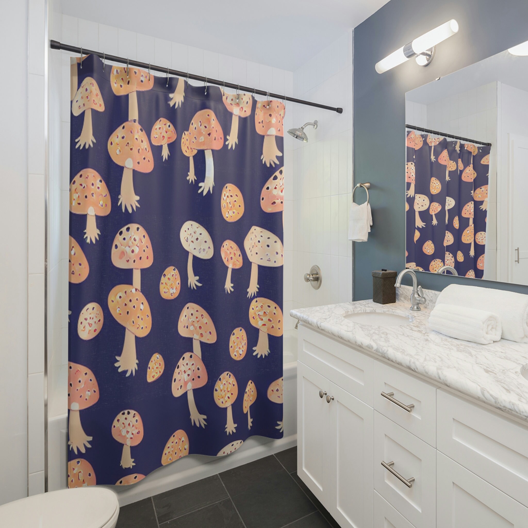 Fungi Mushroom Shower Curtain, Psychedelic Bathroom Accessories