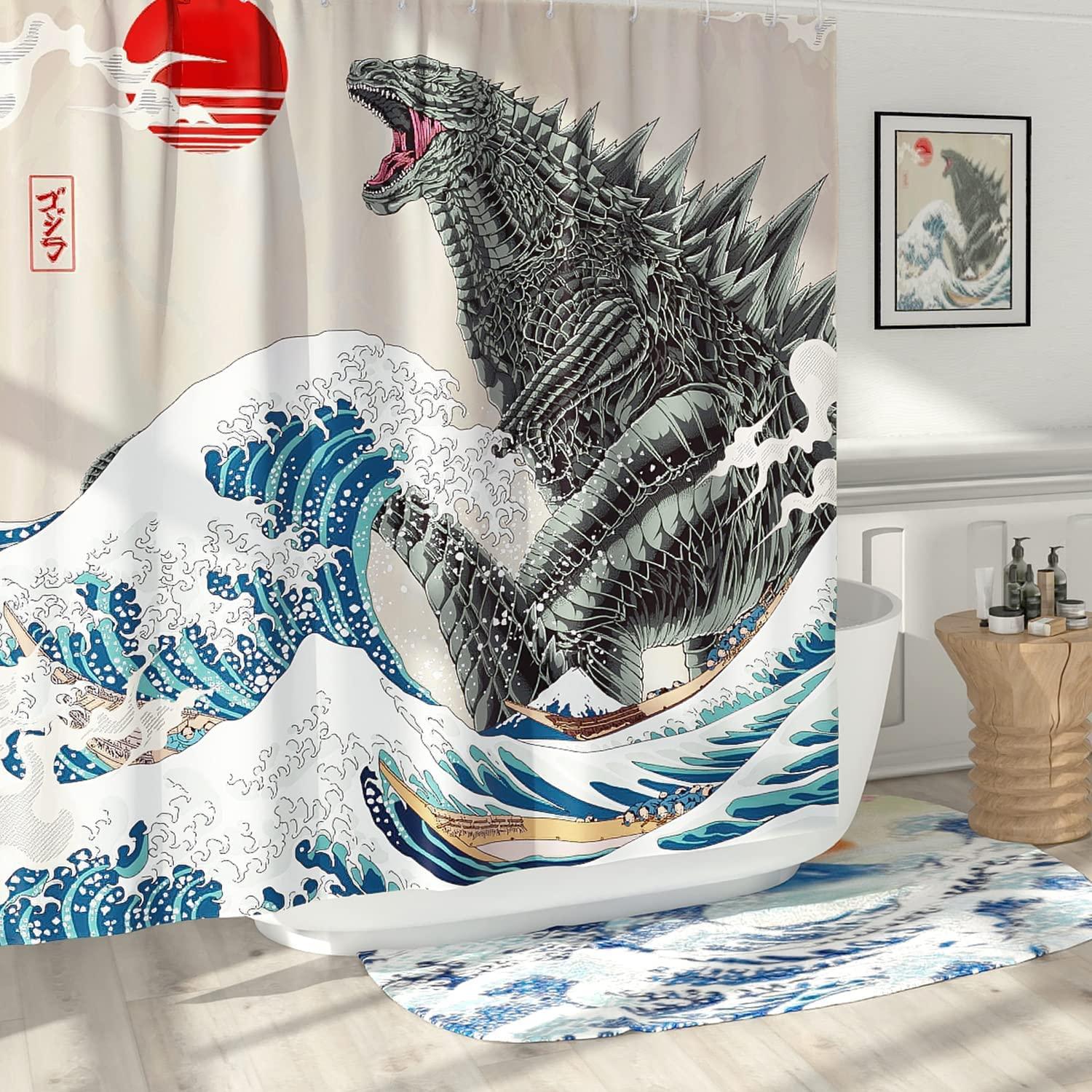 Funky Anime Monster Dinosaur Shower Curtain For Bathroom, Great For Animal And Monster Lovers