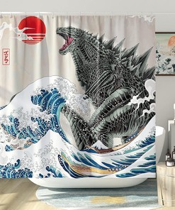 Funky Anime Monster Dinosaur Shower Curtain For Bathroom, Great For Animal And Monster Lovers