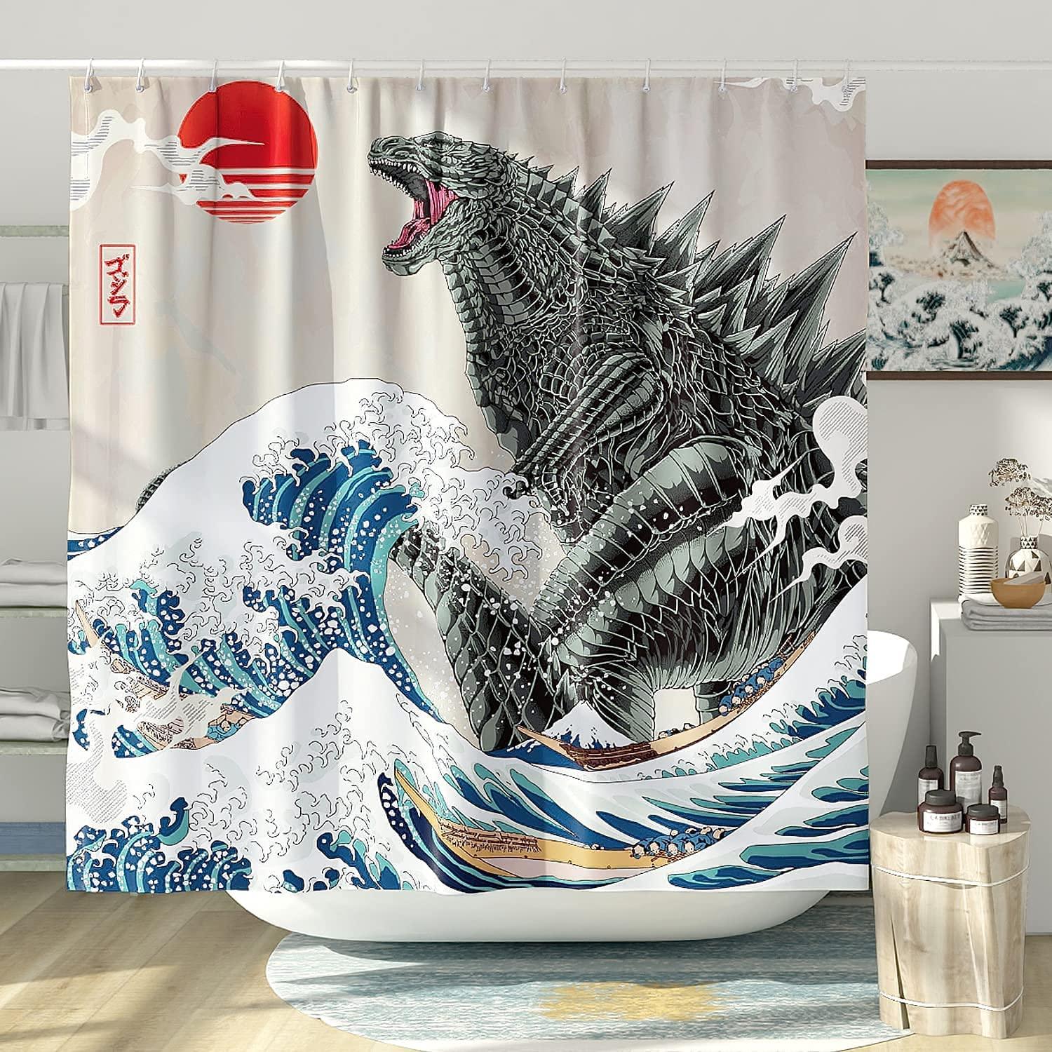Funky Anime Monster Dinosaur Shower Curtain For Bathroom, Great For Animal And Monster Lovers