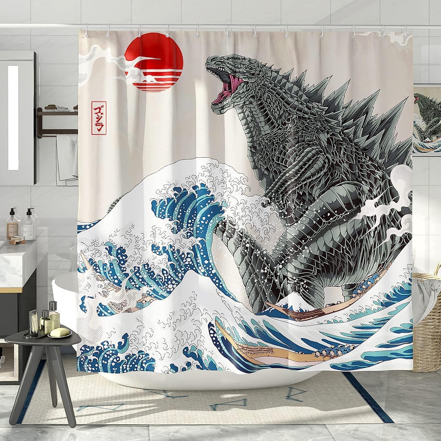 Funky Anime Monster Dinosaur Shower Curtain For Bathroom, Great For Animal And Monster Lovers