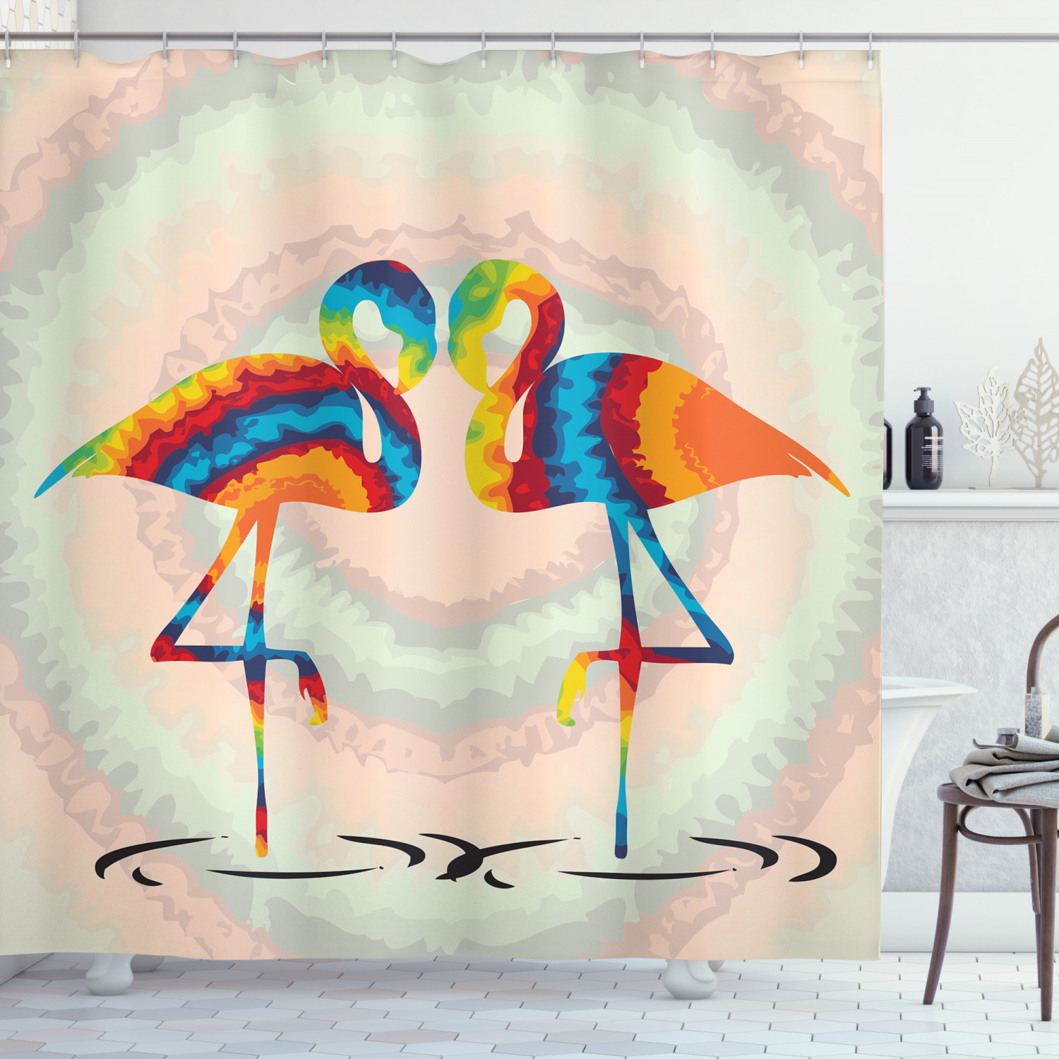 Funky Birds Print Flamingo Shower Curtain For Quirky Bathroom Decor