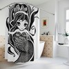 Funky Black and White Mermaid Art Shower Curtain - Abstract Art Design Print for Modern Bathroom Decor 