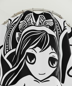Funky Black and White Mermaid Art Shower Curtain - Abstract Art Design Print for Modern Bathroom Decor 