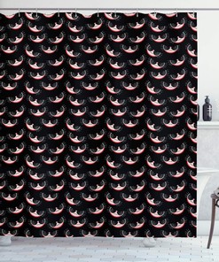 Funky Cheshire Cat Smiles Shower Curtain, Cloth Fabric Bathroom Decor in Charcoal Grey