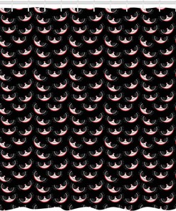 Funky Cheshire Cat Smiles Shower Curtain, Cloth Fabric Bathroom Decor in Charcoal Grey