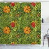 Funky Flower Foliage Bush With Retro Jungle Art Shower Curtain, Fractal Design Cloth Fabric Bathroom Decors