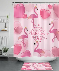 Funky Pink Heart Queen Flamingo Shower Curtain for Valentine's Day Bathroom Accessory