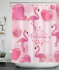 Funky Pink Heart Queen Flamingo Shower Curtain for Valentine's Day Bathroom Accessory