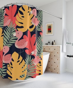 Funky Retro Flamingo Bathroom Cool Boho Shower Curtain