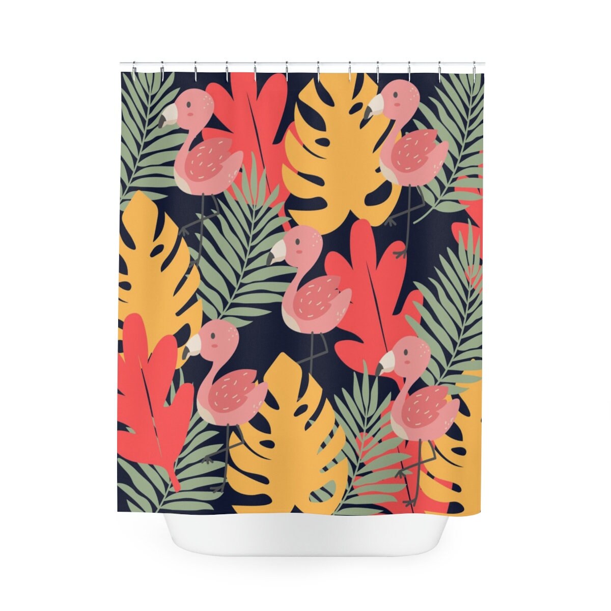 Funky Retro Flamingo Bathroom Cool Boho Shower Curtain - Image 2