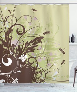 Funky Retro Flower Grunge Dragonfly Shower Curtain For An Artistic Bath