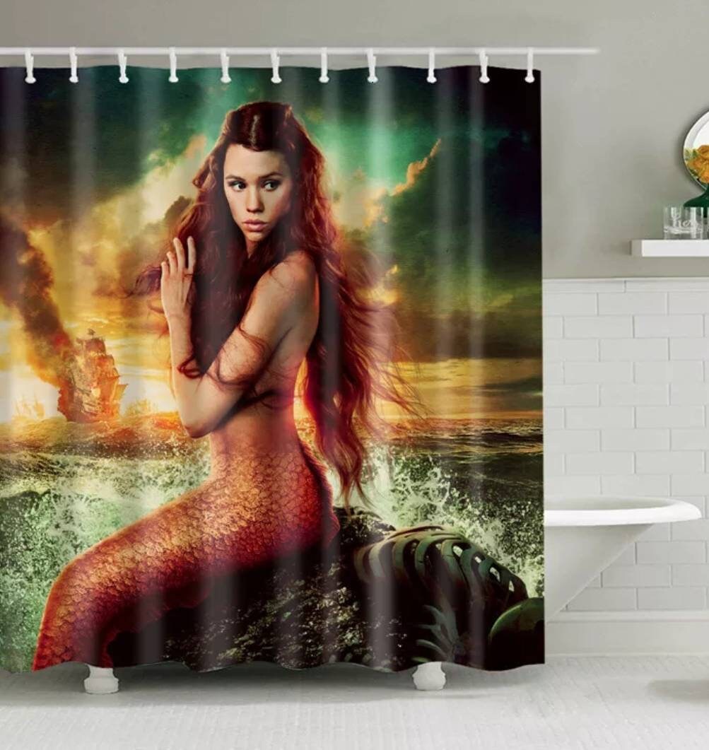 Funky and Classy Mermaid Retro Shower or Bath Curtain Set