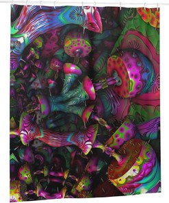 Funky and Unique Trippy Mushroom Shower Curtain with 3D Design