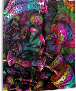 Funky and Unique Trippy Mushroom Shower Curtain with 3D Design
