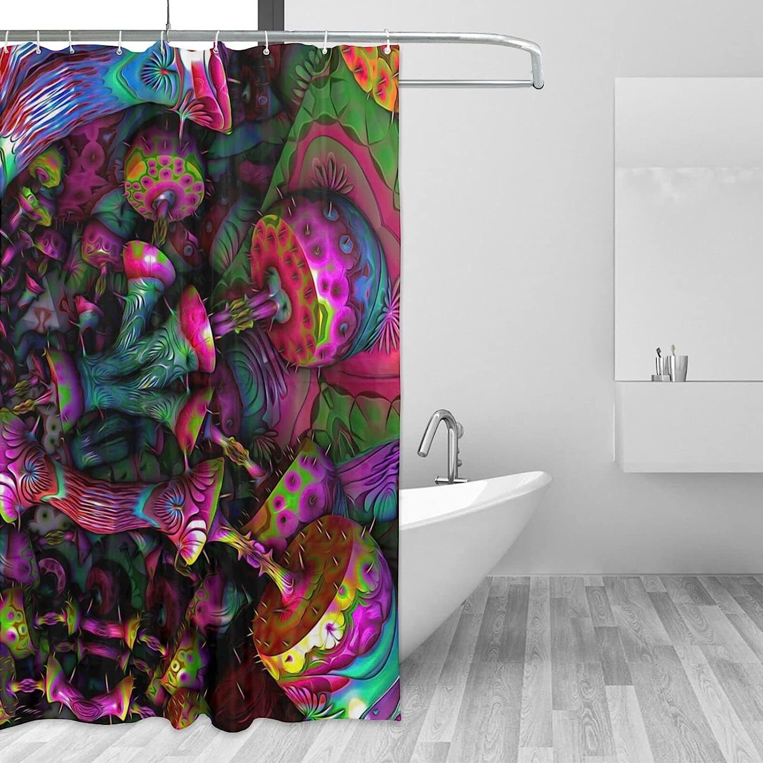 Funky and Unique Trippy Mushroom Shower Curtain with 3D Design