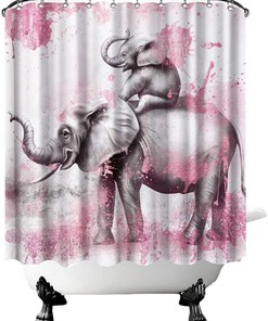 Funny African Elephant Shower Curtain with Wild Animal Love Design for Kids Bathroom
