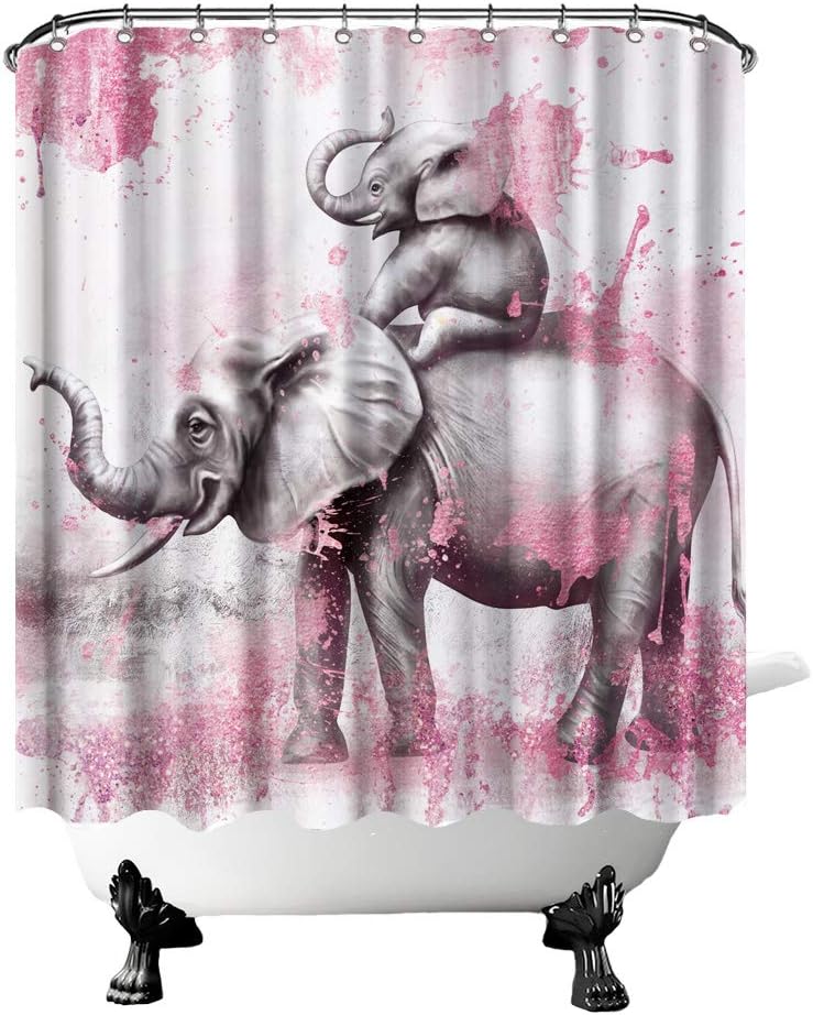 Funny African Elephant Shower Curtain with Wild Animal Love Design for Kids Bathroom