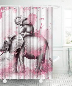 Funny African Elephant Shower Curtain with Wild Animal Love Design for Kids Bathroom