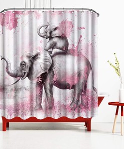 Funny African Elephant Shower Curtain with Wild Animal Love Design for Kids Bathroom
