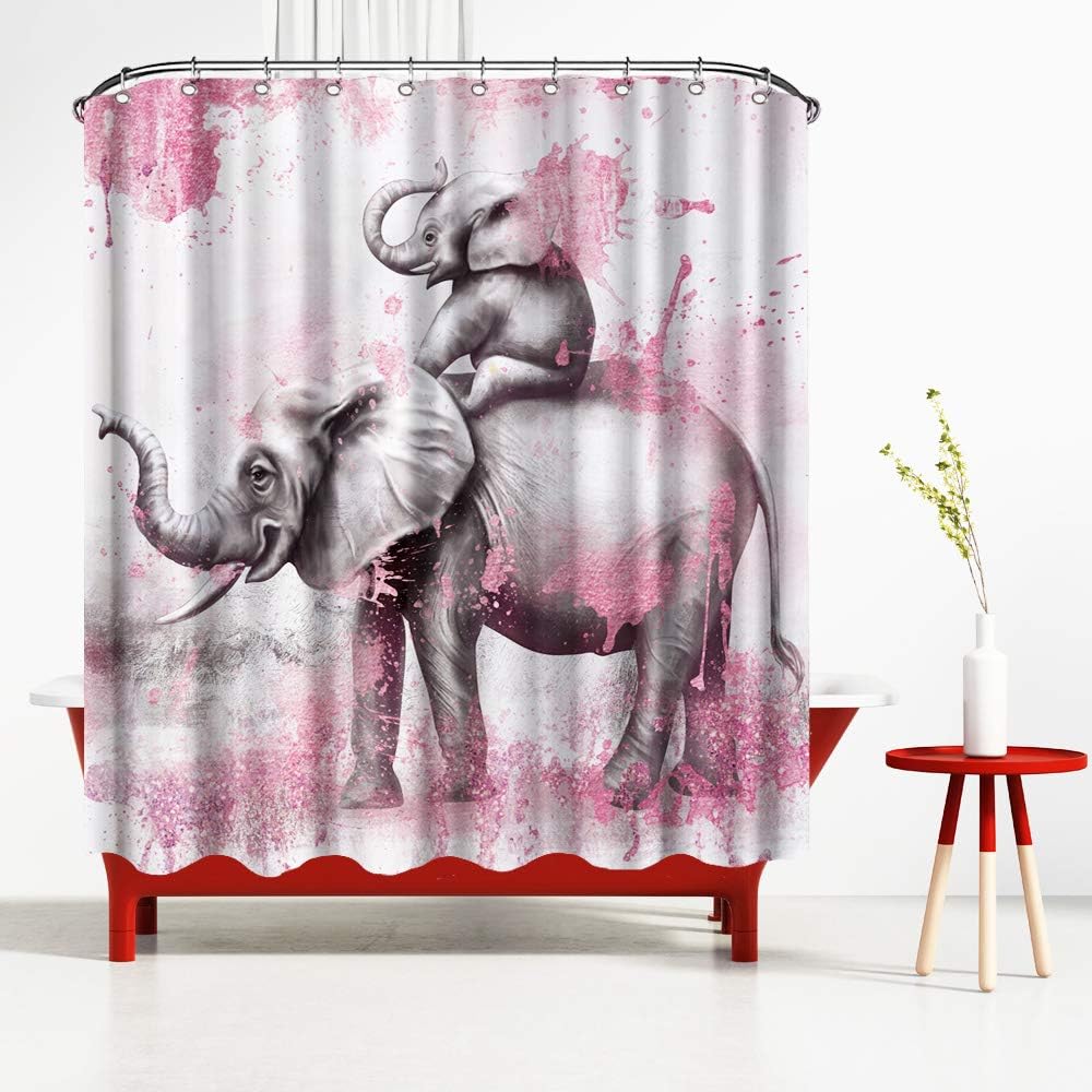Funny African Elephant Shower Curtain with Wild Animal Love Design for Kids Bathroom