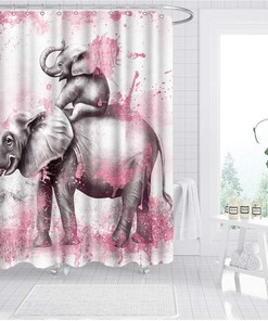 Funny African Elephant Shower Curtain with Wild Animal Love Design for Kids Bathroom