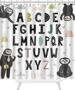 Funny Alphabet with Cute Sloths Sloth Shower Curtain for Bathroom Showers Decor Waterproof Fabric