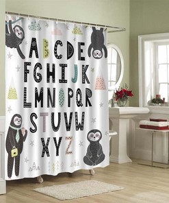 Funny Alphabet with Cute Sloths Sloth Shower Curtain for Bathroom Showers Decor Waterproof Fabric