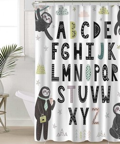 Funny Alphabet with Cute Sloths Sloth Shower Curtain for Bathroom Showers Decor Waterproof Fabric