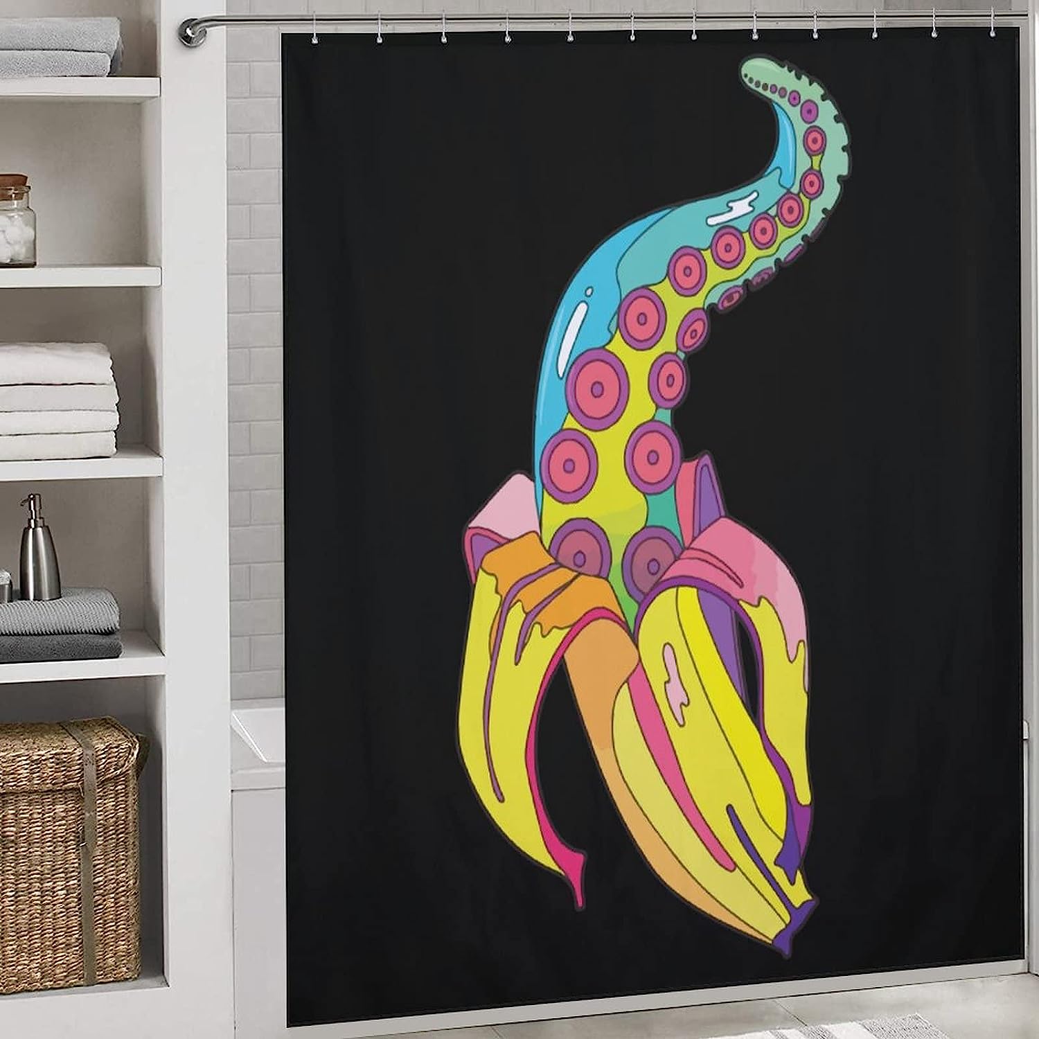 Funny And Cute Banana Octopus Shower Curtain With Unique Print Design, Ideal For Your Bathroom - Image 3
