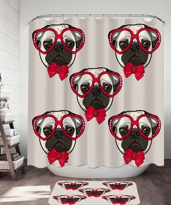 Funny And Stylish Pug Dog Decorative Shower Curtain For Bathroom