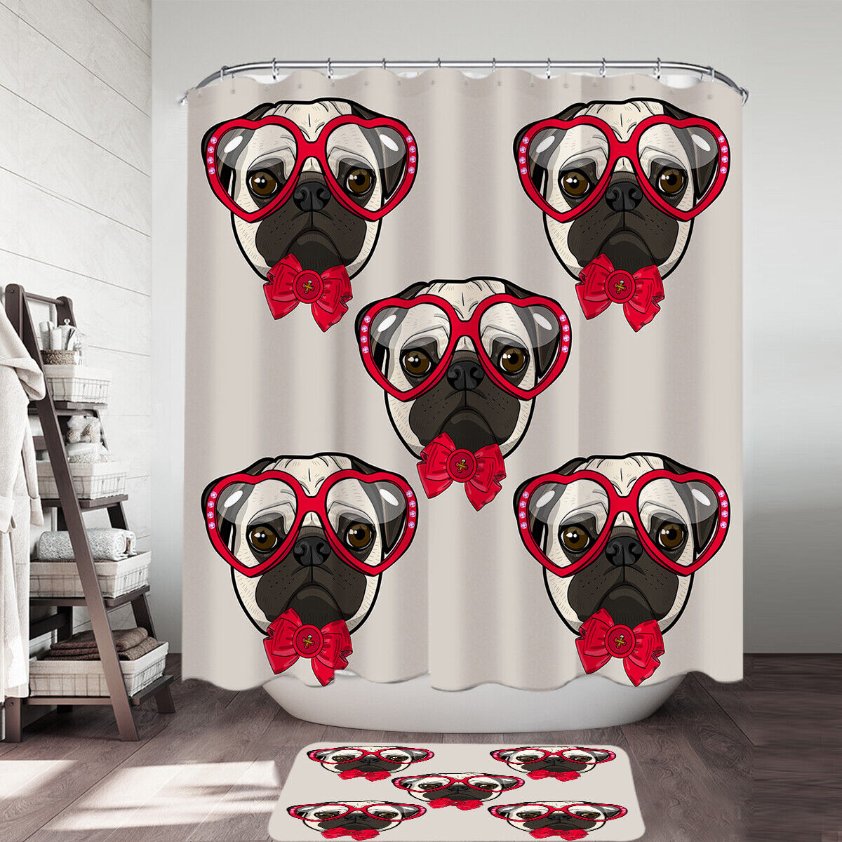 Funny And Stylish Pug Dog Decorative Shower Curtain For Bathroom