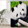 Funny Animal Bear Panda with Bamboo Pattern Unique Shower Curtain for Bathroom Decor