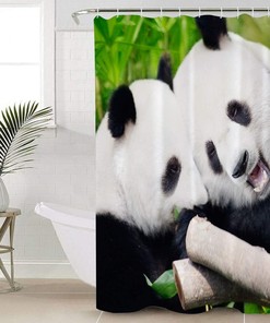Funny Animal Bear Panda with Bamboo Pattern Unique Shower Curtain for Bathroom Decor