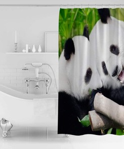 Funny Animal Bear Panda with Bamboo Pattern Unique Shower Curtain for Bathroom Decor