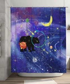 Funny Animal Planet Moon Bear Shower Curtain for a Playful Bathroom